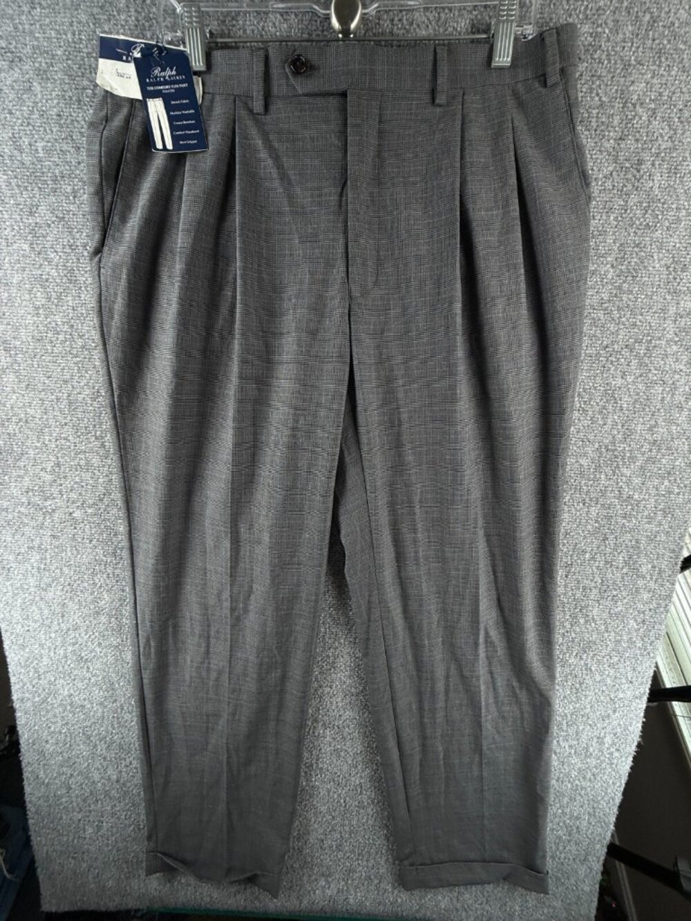 NWT Ralph Ralph Lauren 36x30 Gray Glen Plaid Dress Slacks Pants Polyester Blend